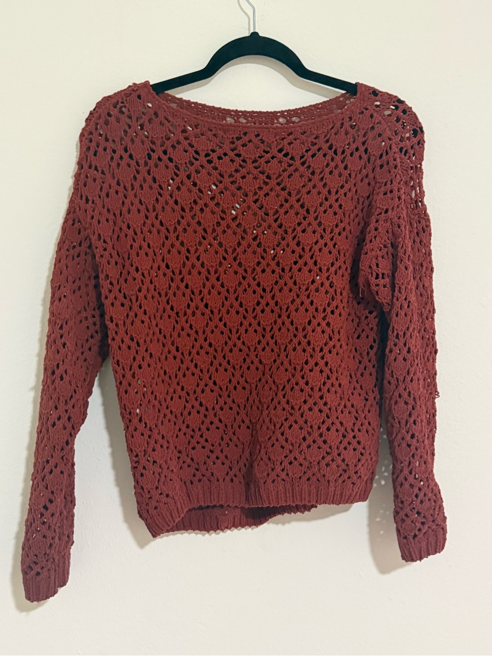 moon & madison Open-Knit Crewneck Sweater - Rust Red